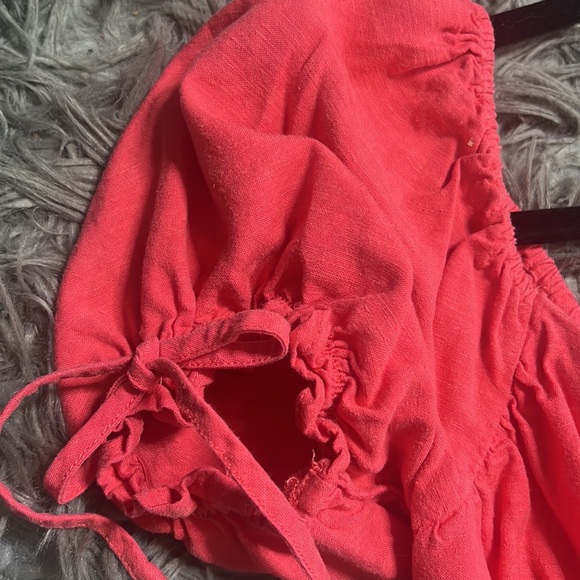 Size small coral button up crop top - Picture 2 of 4